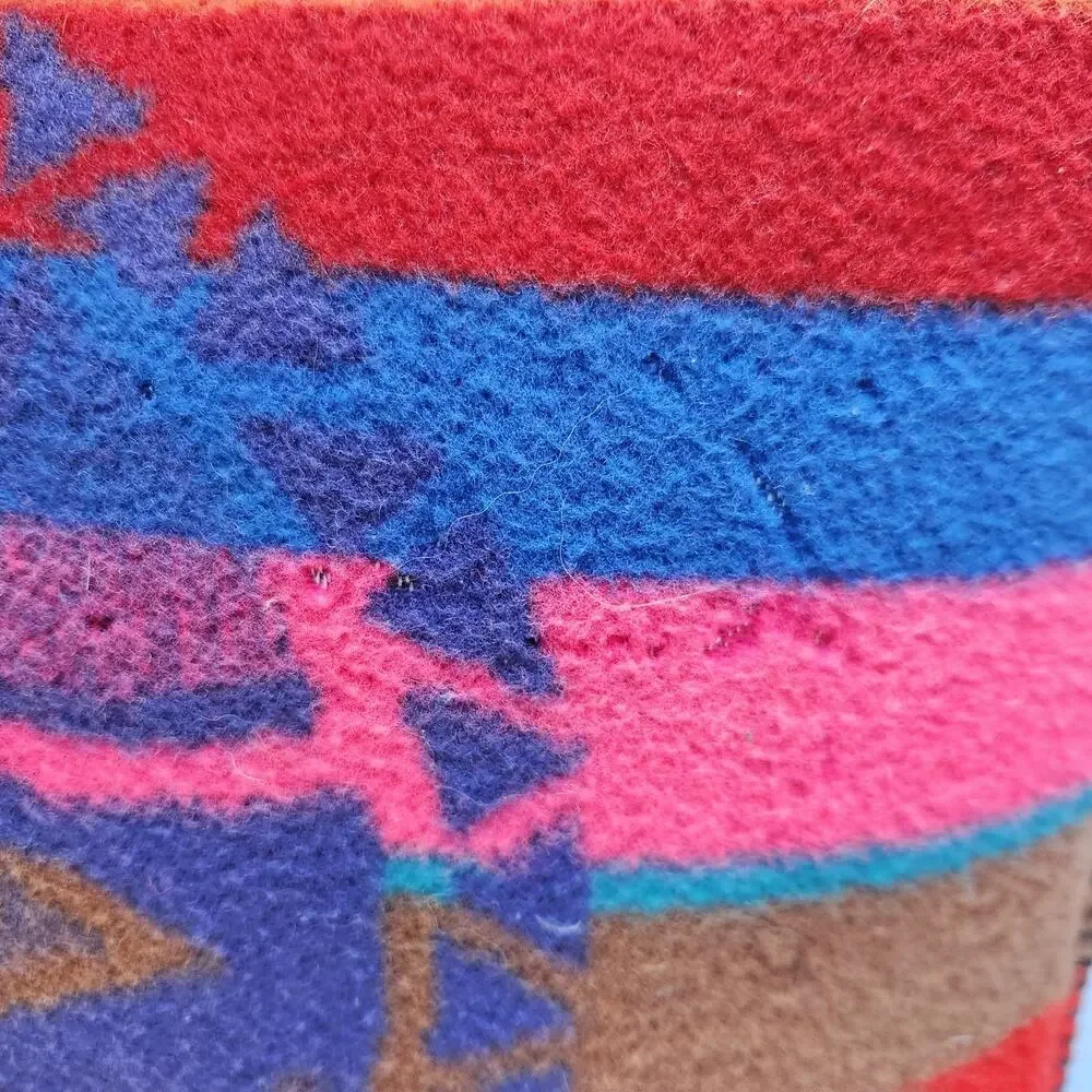 Vintage 70s Artisan Wool Leather Folk Art Tribal Boho Hand Stitched Pillow 20x15